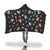 Cat, Flowers & Hearts Black Hooded Blanket
