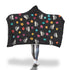 Cat, Flowers & Hearts Black Hooded Blanket