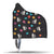 Cat, Flowers & Hearts Black Hooded Blanket