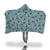Cat, Flowers & Hearts Teal Hooded Blanket