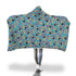 Cat, Flowers & Hearts Teal Hooded Blanket