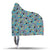 Cat, Flowers & Hearts Teal Hooded Blanket
